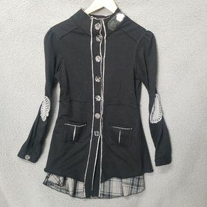 BKE Women's Black Plaid 100% Cotton Layered Renaissance Style Tunic Jacket SZ. S